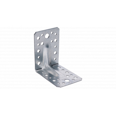 Uholník s prelisom 90x90x65mm, 2,0mm, pozink, otvory priemer 5mm-16ks, 7mm-12ks, 11mm-2ks