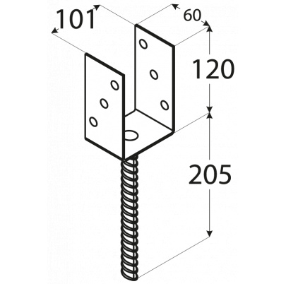 Pätka stĺpika U 101x120x324mm, 4mm žiarový pozink, priemer nohy 18mm, počet dier s priemerom 11mm-6ks