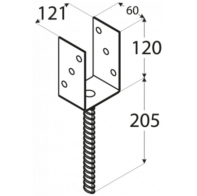 Pätka stĺpika U 121x120x324mm, 4mm žiarový pozink, priemer nohy 18mm, počet dier s priemerom 11mm-6ks