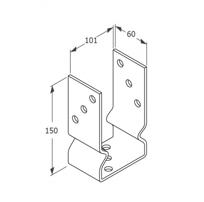 Pätka stĺpiku 101x60x150mm, 4mm žiarový pozink, počet dier s priemerom 11mm-9ks