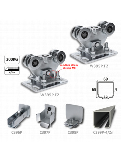 Samonosný systém 69x69x4 posuvnej brány do 200kg/4,5m otvor (C399P-4/Zn 1x6m pozinkovaný profil,1x W-SET69F2)