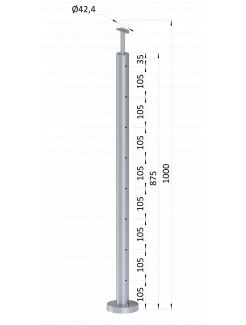 Nerezový stĺp, vrchné kotvenie, 8 dierový na lanko, priechodný, vrch pevný (ø 42.4x2mm), brúsená nerez K320 /AISI304