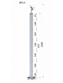 Nerezový stĺp, vrchné kotvenie, 6 dierový na lanko, koncový, vrch nastaviteľný (ø 42.4x2mm), brúsená nerez K320 /AISI304