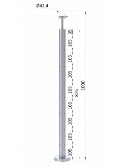 Nerezový stĺp, vrchné kotvenie, 8 dierový na lanko, rohový: 90°, vrch pevný (ø 42.4x2mm), brúsená nerez K320 /AISI304