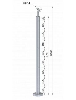 Nerezový stĺp, vrchné kotvenie, 8 dierový na lanko, priechodný, vrch nastaviteľný (ø 42.4x2mm) brúsená nerez K320 /AISI304