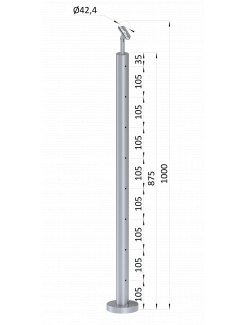 Nerezový stĺp, vrchné kotvenie, 8 dierový na lanko, koncový, vrch nastaviteľný (ø 42.4x2mm), brúsená nerez K320 /AISI304