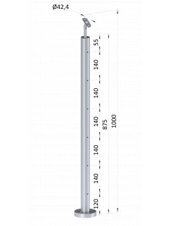 Nerezový stĺp, vrchné kotvenie, 6 dierový na lanko, priechodný, vrch nastaviteľný (ø 42.4x2mm) brúsená nerez K320 /AISI304