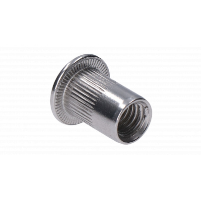 AISI304 nitovacia matica M10, plochá, rýhovaný driek, L-19mm