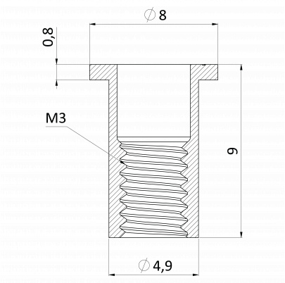Nitovacia matica M3/0.3-1.5/ plochá hlava, rýhovaný driek, VZ L = 9mm
