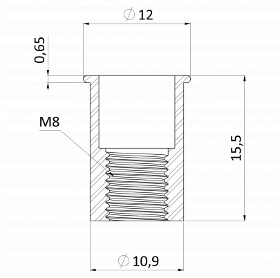 Nitovacia matica hliníková M8/0.5-2.5/ mikro hlava, hladký driek, VZ L = 15.5mm