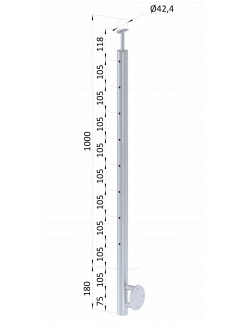 Nerezový stĺp, bočné kotvenie, 8 dierový koncový na lanko, vrch pevný (ø 42.4x2mm), brúsená nerez K320 /AISI304
