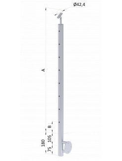 Nerezový stĺp, bočné kotvenie, 8 dierový koncový na lanko, vrch nastaviteľný (ø 42.4x2mm), brúsená nerez K320 /AISI304
