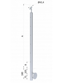 Nerezový stĺp, bočné kotvenie, 6 dierový priechodný na lanko, vrch nastaviteľný, (ø 42.4x2mm), brúsená nerez K320 /AISI304