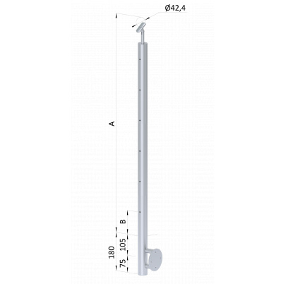 Nerezový stĺp, bočné kotvenie, 6-dierový, lanko, priechodný