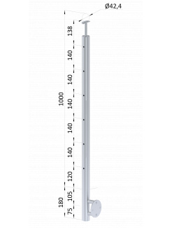 Nerezový stĺp, bočné kotvenie, 6 dierový koncový na lanko, vrch pevný (ø 42.4x2mm), brúsená nerez K320 /AISI304