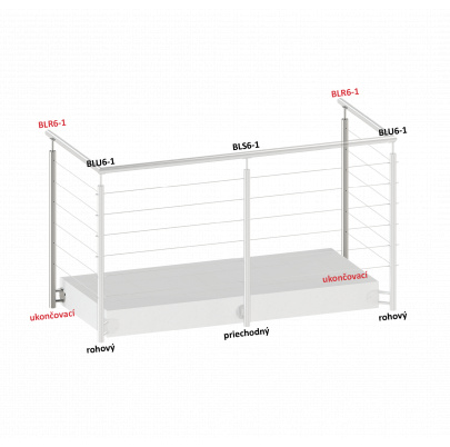 Nerezový stĺp, bočné kotvenie, 6-dierový, lanko, koncový