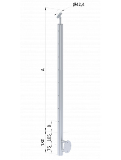 Nerezový stĺp, bočné kotvenie, 8 dierový priechodný na lanko, vrch nastaviteľný, (ø 42.4x2mm), brúsená nerez K320 /AISI304