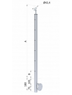 Nerezový stĺp, bočné kotvenie, 6 dierový koncový na lanko, vrch nastaviteľný (ø 42.4x2mm), brúsená nerez K320 /AISI304