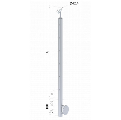Nerezový stĺp, bočné kotvenie, 6-dierový, lanko, koncový