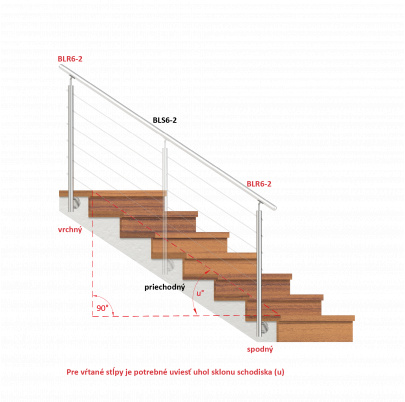 Nerezový stĺp, bočné kotvenie, 6-dierový, lanko, koncový