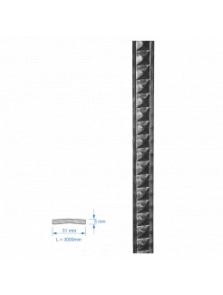 Plochá tyč vzorovaná 31x9x3000mm, čierna, cena za 3m kus