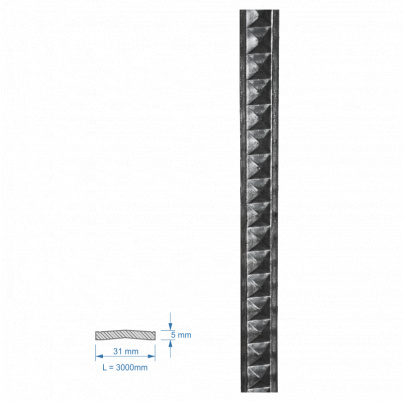 Plochá tyč vzorovaná 31x9x3000mm, čierna, cena za 3m kus