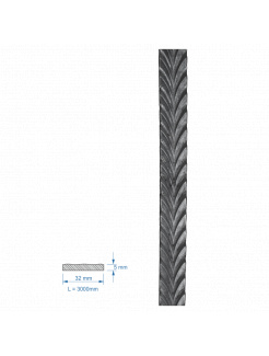 Plochá tyč vzorovaná 32x5x3000mm, čierna, Cena za 3m kus