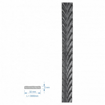 Plochá tyč vzorovaná 32x5x3000mm, čierna, Cena za 3m kus