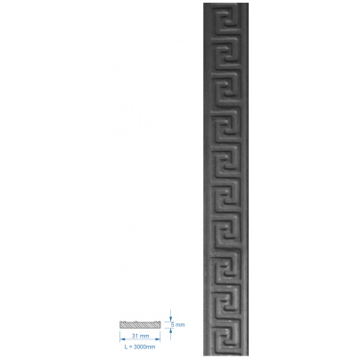 Plochá tyč vzorovaná 31x5mm, 3000mm, Cena je uvedená za kus