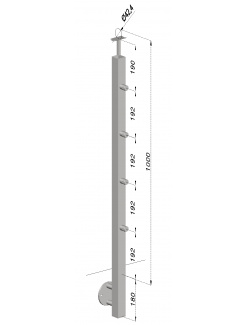 Nerezový stĺp, bočné kotvenie, 4 radový priechodný, vonkajší, vrch pevný (40x40mm), brúsená nerez K320 /AISI304