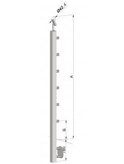 Nerezový stĺp, bočné kotvenie, 6 radový priechodný, vnútorný, vrch nastaviteľný (40x40mm), brúsená nerez K320 /AISI304