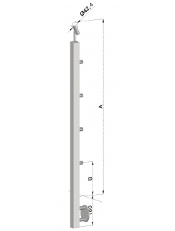Nerezový stĺp, bočné kotvenie, 4 radový priechodný, vnútorný, vrch nastaviteľný (40x40mm), brúsená nerez K320 /AISI304