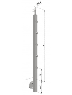 Nerezový stĺp, bočné kotvenie, 5 radový priechodný, vonkajší, vrch nastaviteľný (40x40mm), brúsená nerez K320 /AISI304