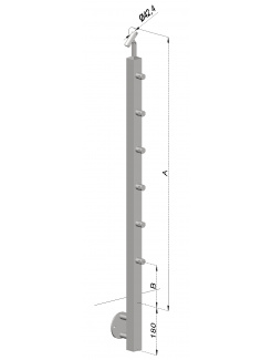 Nerezový stĺp, bočné kotvenie, 6 radový priechodný, vonkajší, vrch nastaviteľný (40x40mm), brúsená nerez K320 /AISI304