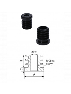 M8,A-25mm,H-25mm,C-5mm,čierna,Hrúbka steny-1.5-2mm,Plastová kruhovo-rúrková zátka s maticou M8