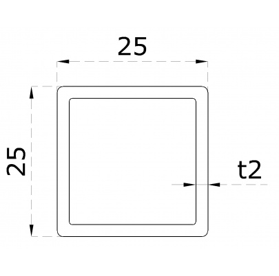Profil uzatvorený 25x25x2mm, cena za 1ks(3m) brúsená nerez K320/AISI304