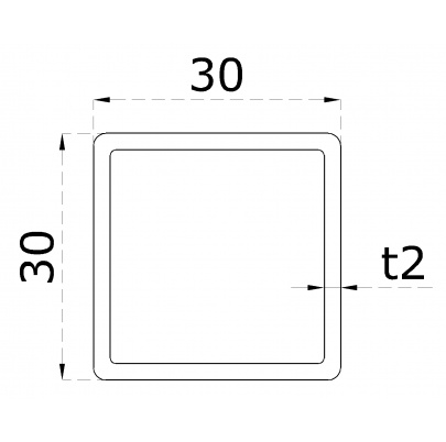Profil uzatvorený 30x30x2mm, cena za 1ks(1m), brúsená nerez K320 /AISI304