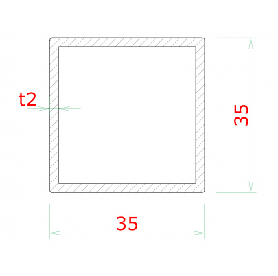 Profil uzatvorený 35x35x2mm, cena za 1ks (4m), brúsená nerez K320 /AISI304