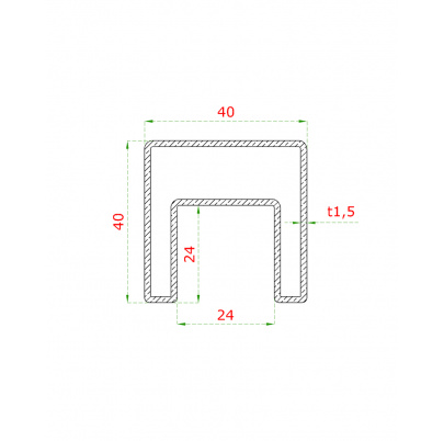 Madlo štvorcové 40x40x1.5mm, 1m, sklo 8-17.5mm, brus AISI304