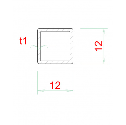 Profil uzatvorený 12x12x1mm, cena za 1ks (1m), brúsená nerez K320 /AISI304,