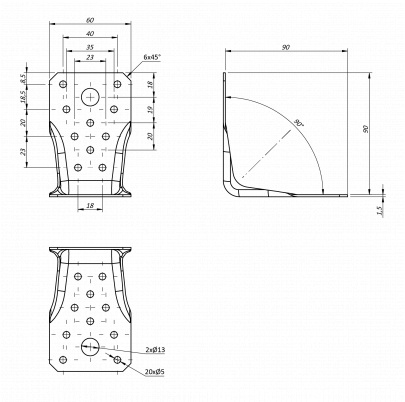 DOPREDAJ: uholník s podvojným prelisom 90x90x60, 1,5mm, pozink
