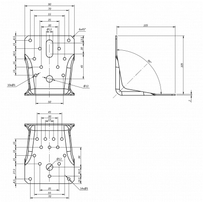 DOPREDAJ: uholník s podvojným prelisom 105x105x90, 2,0mm, pozink