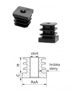 M8,A-30mm,H-20mm,C-6.2mm,čierna, Hrúbka steny 1-1.25mm,Plastová štvorcovo-rúrková zátka zo závitom PE