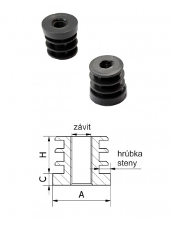 M10,A-32mm,H-20mm,C-6.2mm,čierna,Hrúbka steny-1-1.2mm,Plastová kruhovo-rúrková zátka zo závitom PE