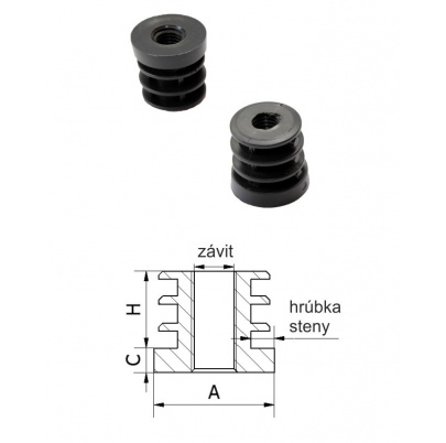 M8,A-20mm,H-20mm,C-6.2mm,čierna,Hrúbka steny-1.5mm,Plastová kruhovo-rúrková zátka zo závitom PE