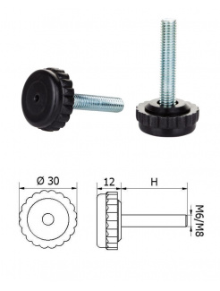 ø-30mm, M8x60mm, H-60mm, čierna,Bezkĺbová plastová nivelačná nožička, závitovo-nastavitelná.