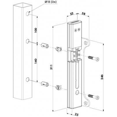 LOCINOX® povrchový elektrozámok SF pre krídlové brány, funkcia FAIL CLOSE, blokácia v ťahu 300 KG, pre profil 40 - 60mm, eloxovaný hliník