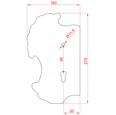 Štít 270x160x3mm, rozteč 90mm, ľavý, pre zámok ZM90/80