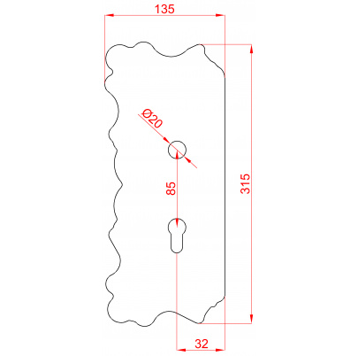 Štít 315x135x3mm ľavý, pre zámok ZM85/50