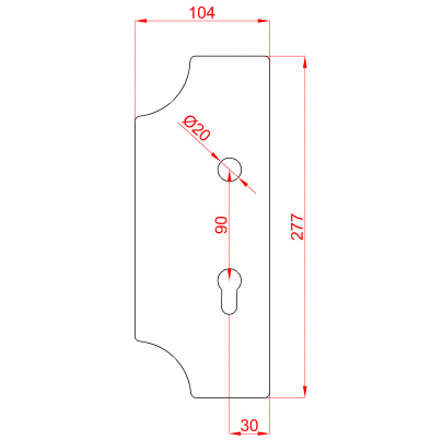 Štít 277x104x2mm, rozteč 90mm, ľavý, pre zámok ZM90/45H